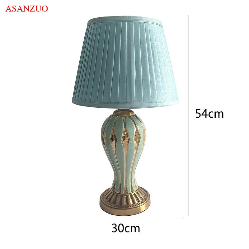 Pastoral Style Ceramic VaseTable Lamp For Bedroom Living Room European retro Study desk lamp Fabric Decor Light fixture