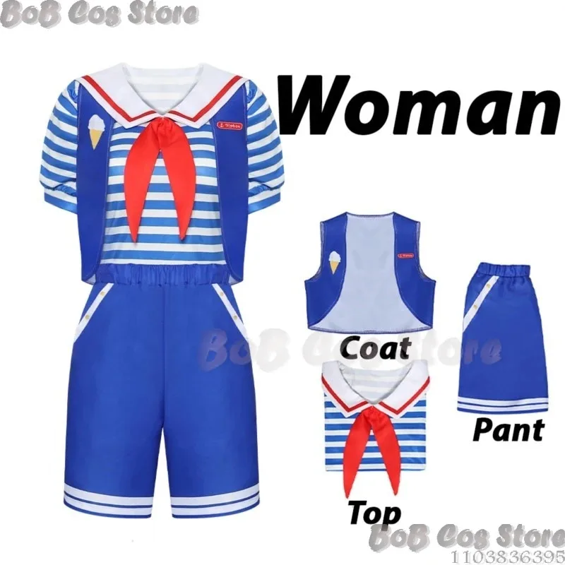 2025 11 غريب ستيف هارينجتون روبن باكلي شيء تأثيري حلي بحار البدلة الآيس كريم فرقة كاتب الطفل 110-150 سنتيمتر الكبار S-