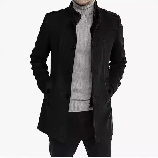 

2025 Men Wool Blend Overcoat Fake Two Piece Long Coat Zipper Jacket Vintage Casual Windproof Warm Outerwear