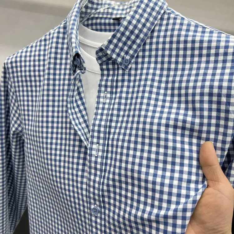 

Весенняя тонкая рубашка в клетку с длинным рукавом, мужская модная удобная повседневная универсальная рубашка, стильная городская хлопковая рубашка