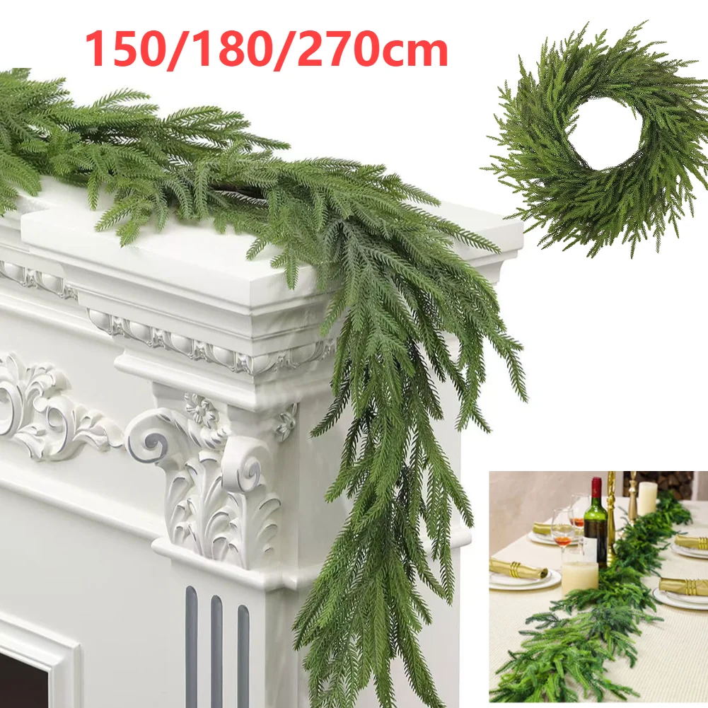 Artificial Plants Christmas Norfolk Pine Dense Garland Wreath Artificial Greenery Garland for Xmas Fireplace Home Decor