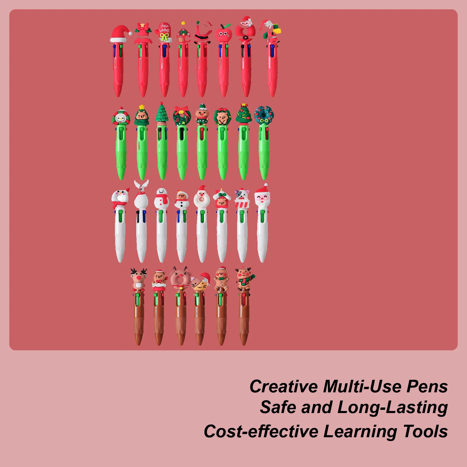 

Многоцветная шариковая ручка 4-в-1, 30 шт., четырехцветные шариковые ручки на рождественскую тематику, ручки с гелевыми чернилами, рождественские канцелярские принадлежности