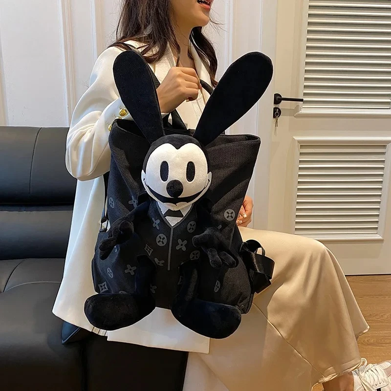 Women's Cartoon Doll Plush Canvas Backpack Color Block Design Large Capacity Multi-use Mommy Bag Student School Casual Daily Bag