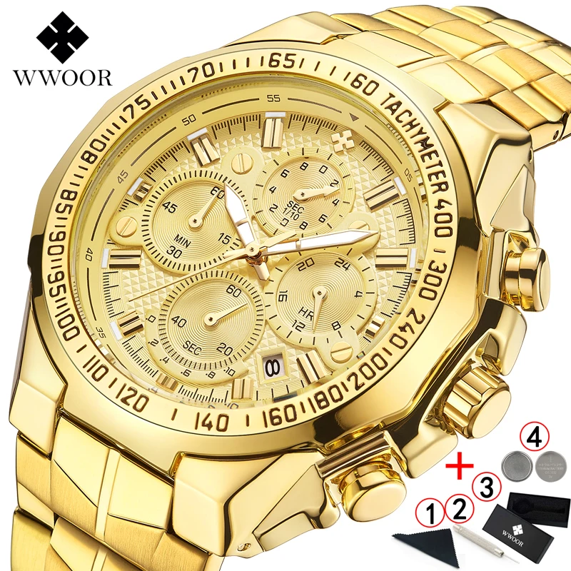 Relogio Masculino WWOOR Mens Watches 2024 Top Brand Luxury Wrist Watches For Men Gold Big Golden Male Chronograph Wristwatch Man