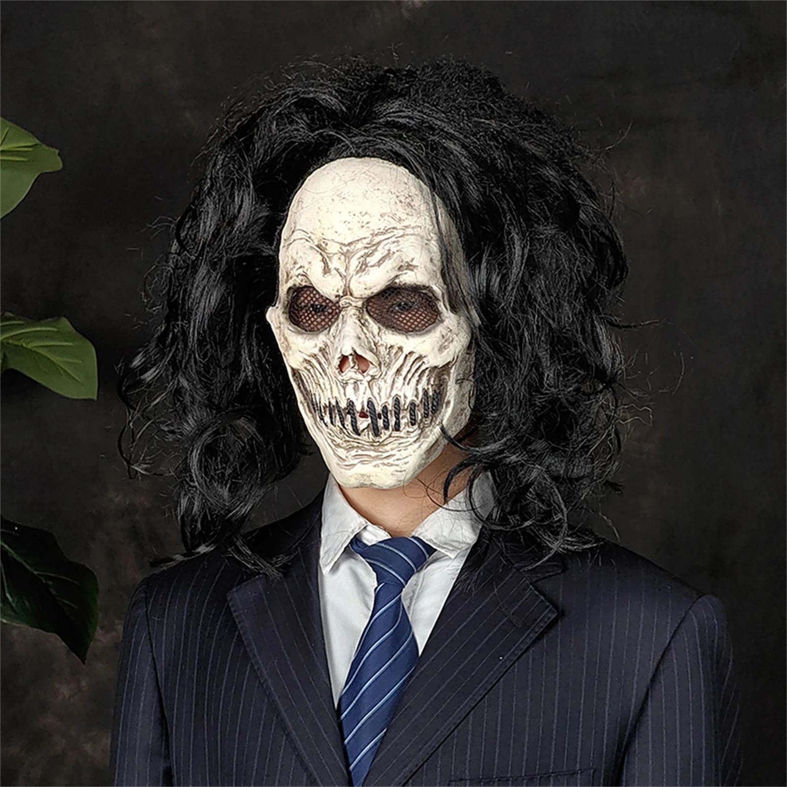 1PC Weißes Skelett Langes Haar Maske Latex Horror Headset Streich Gruseliges Kostüm Prop Party Dekoration