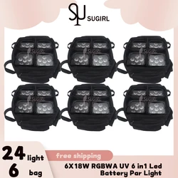 No Tax 24PCS and 6 bags LED Battery Powered Par Light 6*18w RGBWAUV 6in1 Stage Lighting Auto/Sound/DMX/Wifi/APP/Infrared