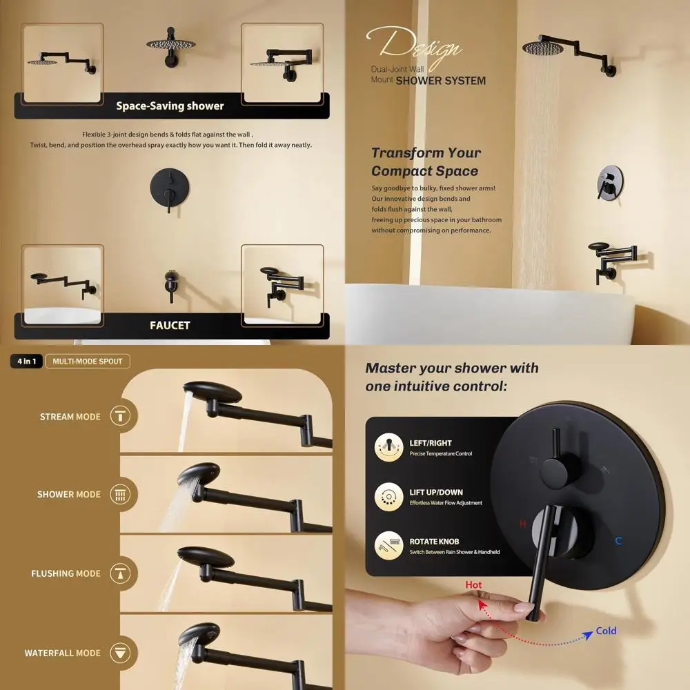 Complete Tub Shower Set with 1080° Swivel Showerhead and 4-Spray Bathtub Mixer