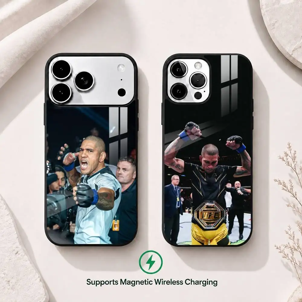 Capa de Telefone Fighter Alex Pereira Chama para iPhone 17, 16, 15, 14, 13, 12, 11 Plus, Pro, Permite Carregamento Magnético Sem Fio