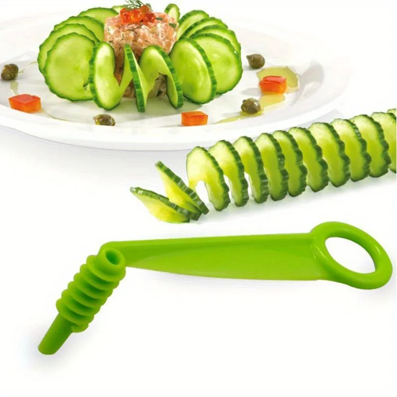 5pcs Green melon spiral slicer, rotating potato tower, hand cranked cucumber rotator, kitchen creative vegetable cutter
