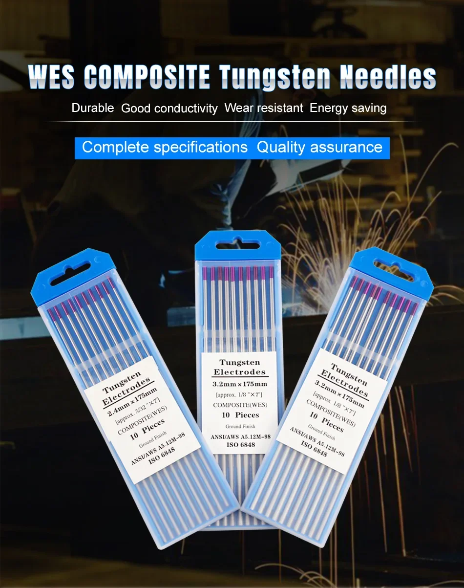 10pcs Purple Head WES Tungsten Electrode 1.0 /1.6/2.0/2.4/3.0/3.2/4.0X175mm TIG Tungsten Needle/Tungsten Electrode/TIG Rod