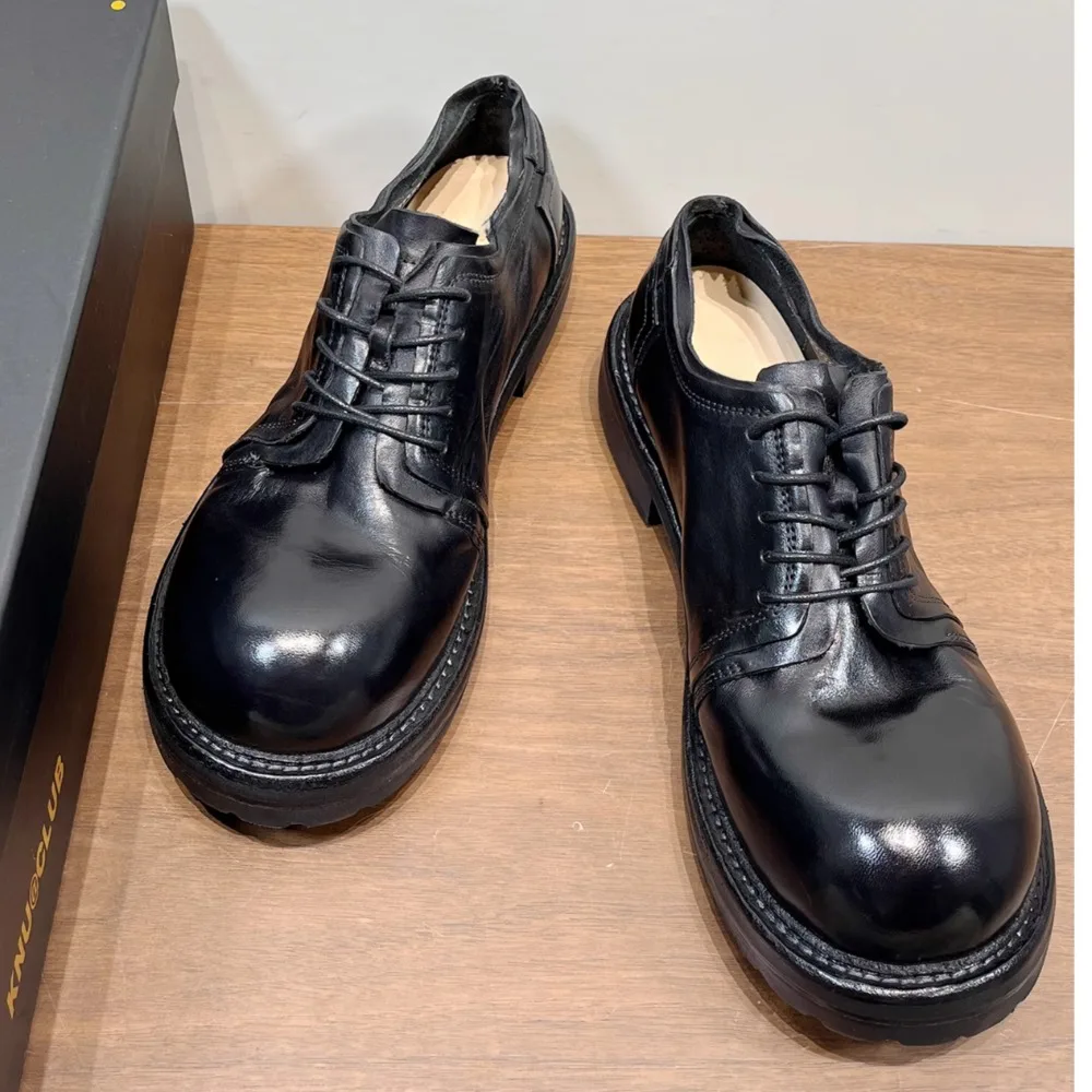 NIGO Men's Retro Big Head Lace-up Derby Shoes Heightening Thick Bottom Fashion Temperament Versatile Leather Shoes #NGSH1771