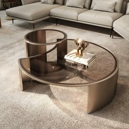 Luxury Light Luxury Tea Table Living Room Home round High-Grade Tempered Glass Tea Table Combination