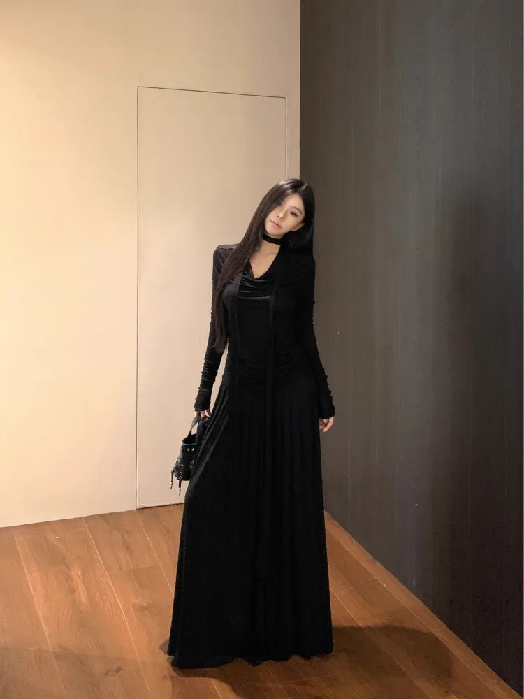 Advanced Solid Color Set Skirt Women'S Autumn/Winter Swinging Collar Folded Slimming Top Paired With High Waist Long Skirt Set