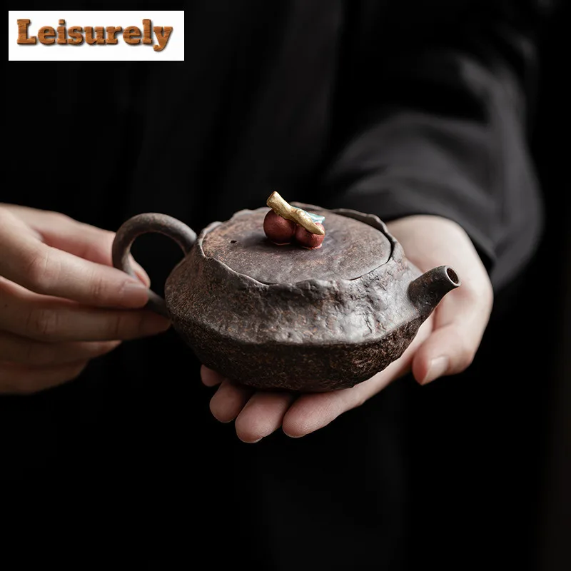

150ML Handamde Persimmon Lid Teapot Retro Old Rock Clay Pot Household Tea Maker Kettle With Strainer Kung Fu Tea Ceremony Craft