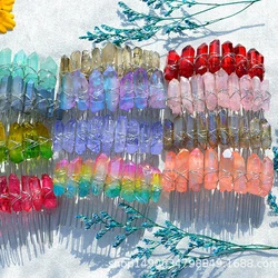Crystal Stone Hair Combs Decorative Women Hair Side Comb Quartz Hair Accessories Rose Quartz Amethyst Moonstone Handmade