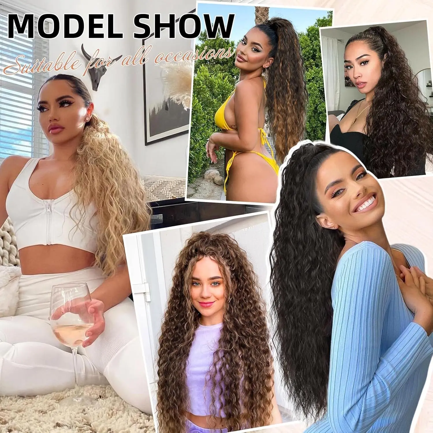 ผมหางม้า EXTENSION Claw 30 "CURLY PONY TAIL คลิปในส่วนขยายของผมปุยธรรมชาติ Hairpiece สังเคราะห์สําหรับผู้หญิงสีดํา