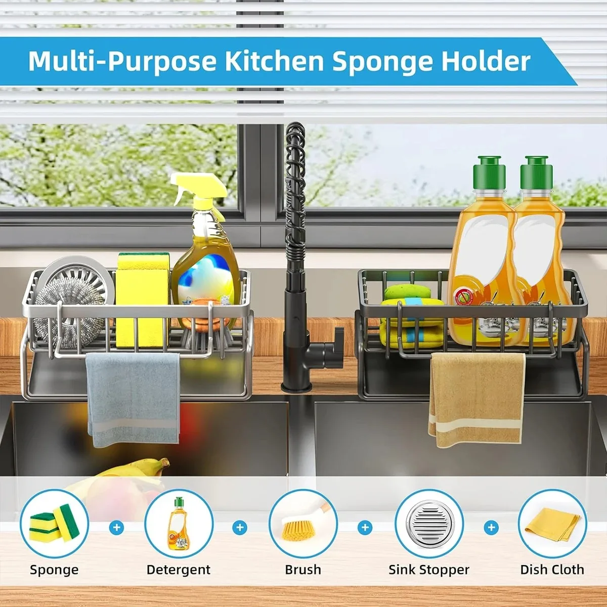 Kitchen Sink Drain Rack Organizer Sponge Storage Faucet Holder Soap Drainer Dishcloth Towel Rack Kitchen Sink Organizer