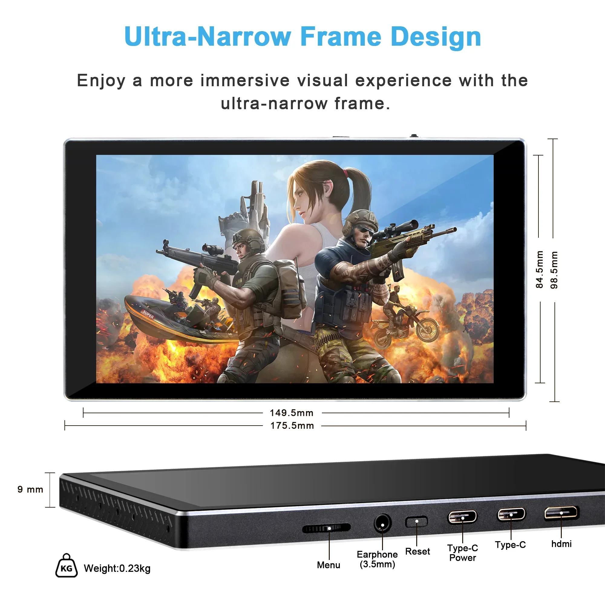 Wisecoco 7 inch 1920x1080 Portable Monitor HDMI Type-C Ultra Thin IPS LCD TouchScreen Display for Laptop PC PS5 Xbox Gaming