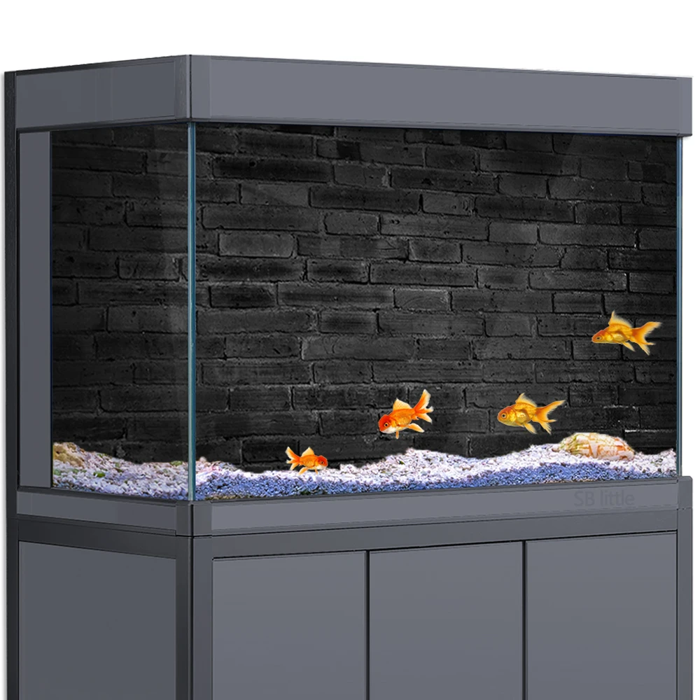 Aquarium Background Sticker Decoration for Fish Tanks, Black Brick Stone Walls HD 3D Poster Self-Adhesive Waterproof