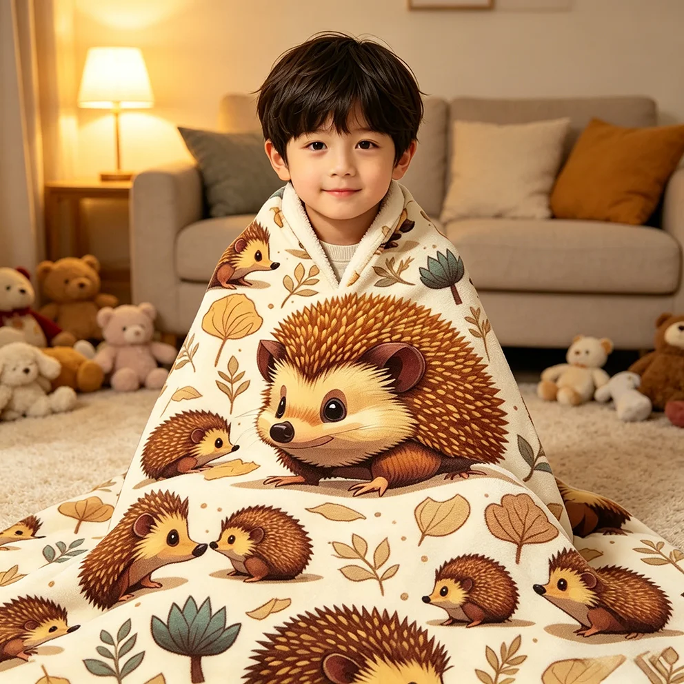 Cute Hedgehog Wool Blanket Super Soft Comfortable Warm Decorative Gift for Women Cozy Hedgehog-Themed Throw Blanket