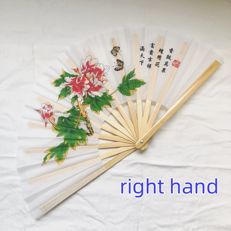 White peony flower tai chi martial arts kung fu bamboo fan lefthand righthand martialarts practice training bamboobone dance fan