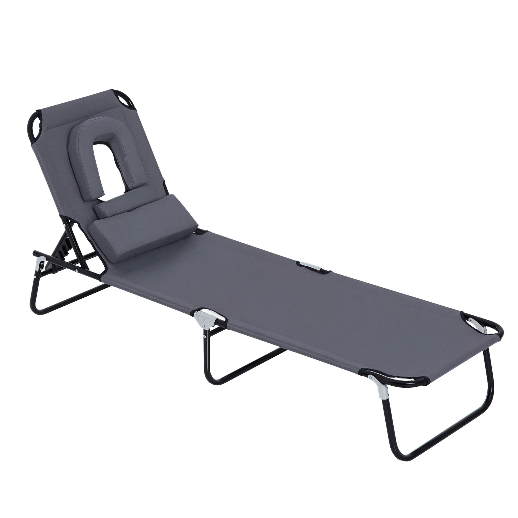 Outsunny-Tumbona Plegable de Jardín con Respaldo Ajustable, Almohada de Acero