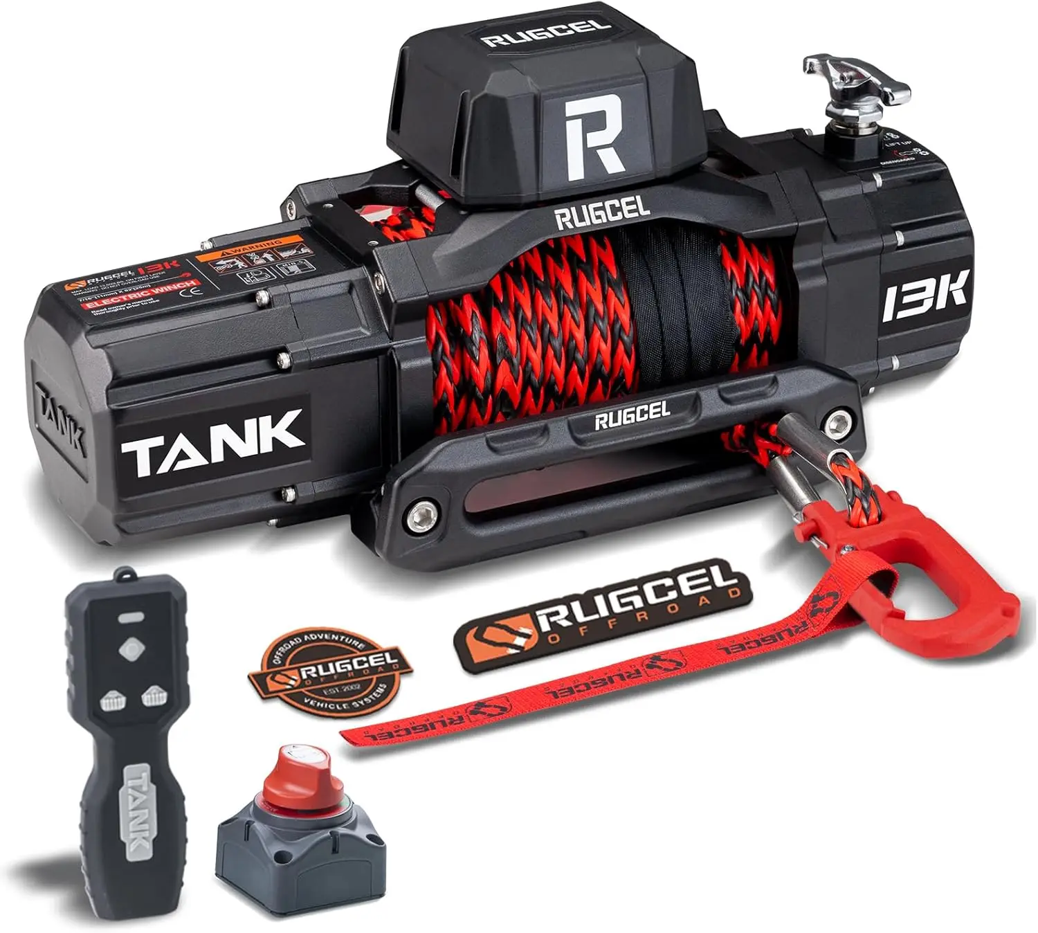 

13500lb Synthetic Rope Winch 12V Waterproof Electric Winch 2 in 1 Wireless Remote Control for SUV Truck Trailer TANK Series