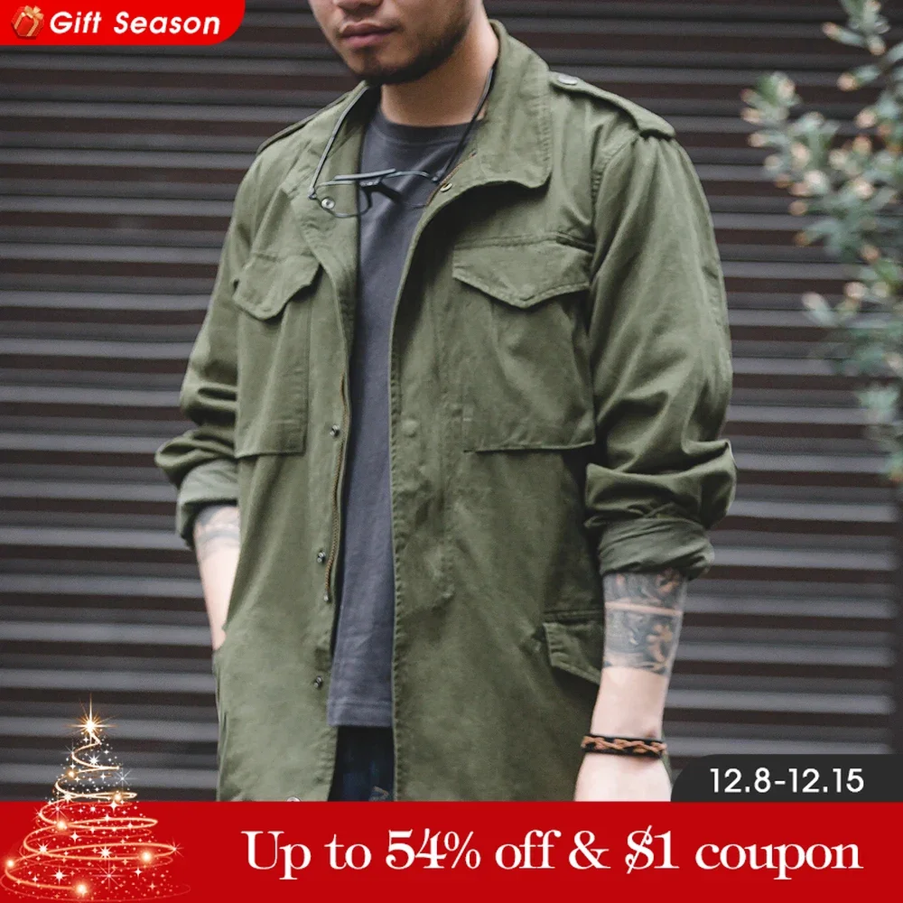 Maden Retro M65 Jackets for Men Green Outdoor Windbreaker Vintage Casual Solid Coat Mens Clothes Multi-Pocket Jacket