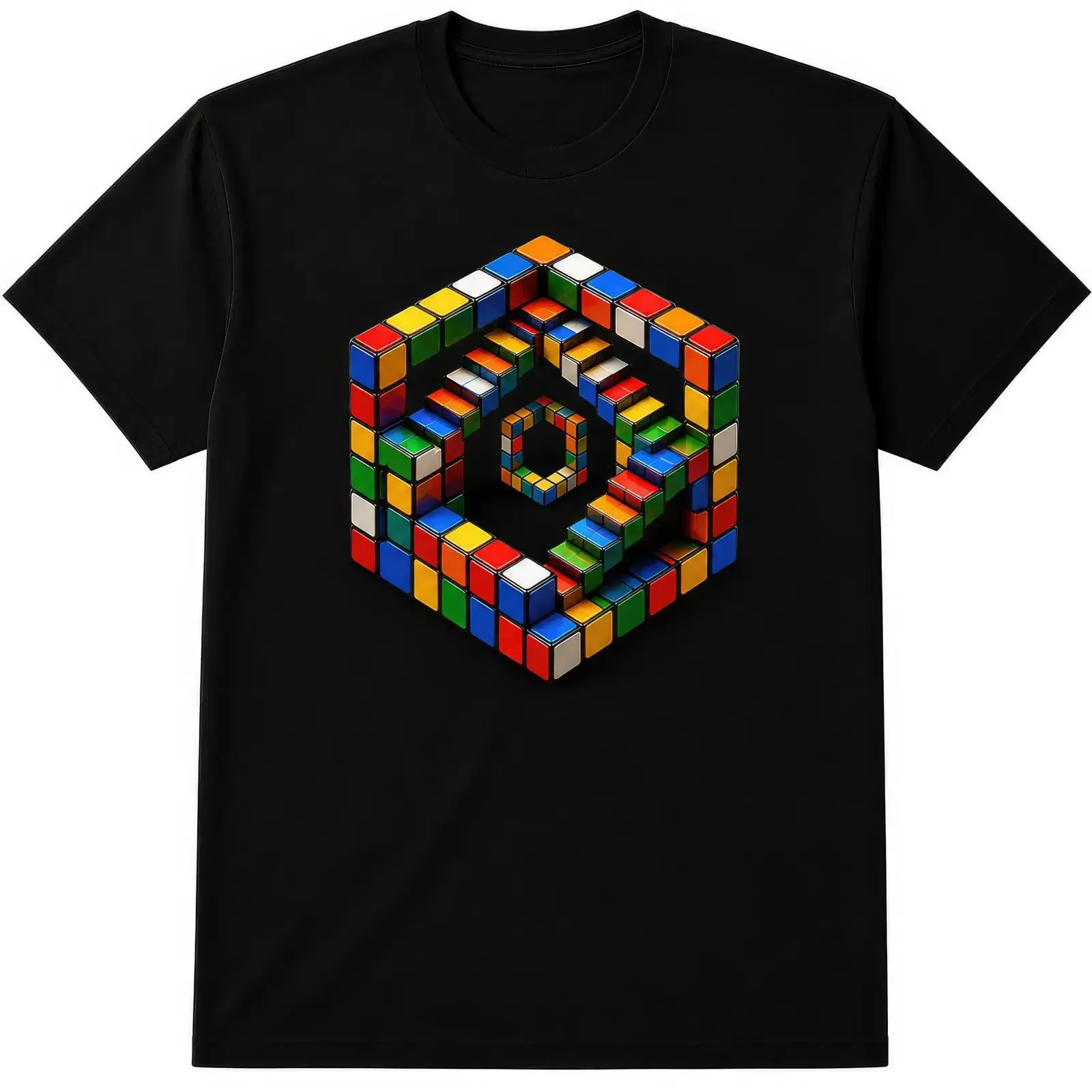 Impossible Puzzle Cube T Shirt Colourful 3D Geometric Optical Illusion for Fans vintage Washed Casual Comfortable Unisex homme