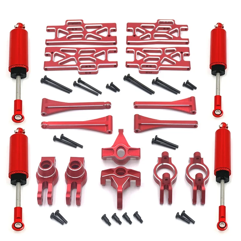 

Metal Upgrade Parts Kit Steering Assembly Link Rod Shock Absorber Set for Wltoys 104016 104018 104009 12402-A 12409,Red