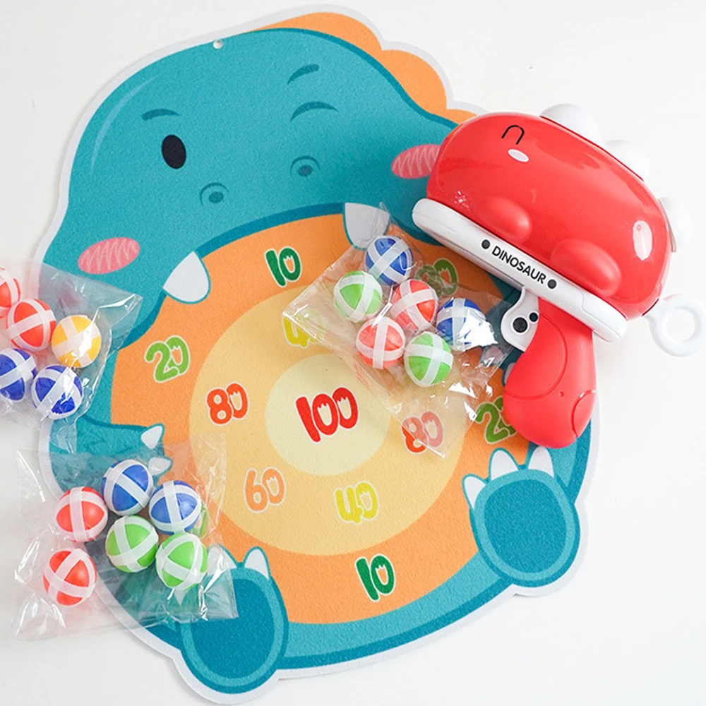 Game Sticky Ball Gun Toy Dino Throw Ball Dartboard Target Shooting Kid Party Game Outdoor Sport Toys for Kids Interactive Board