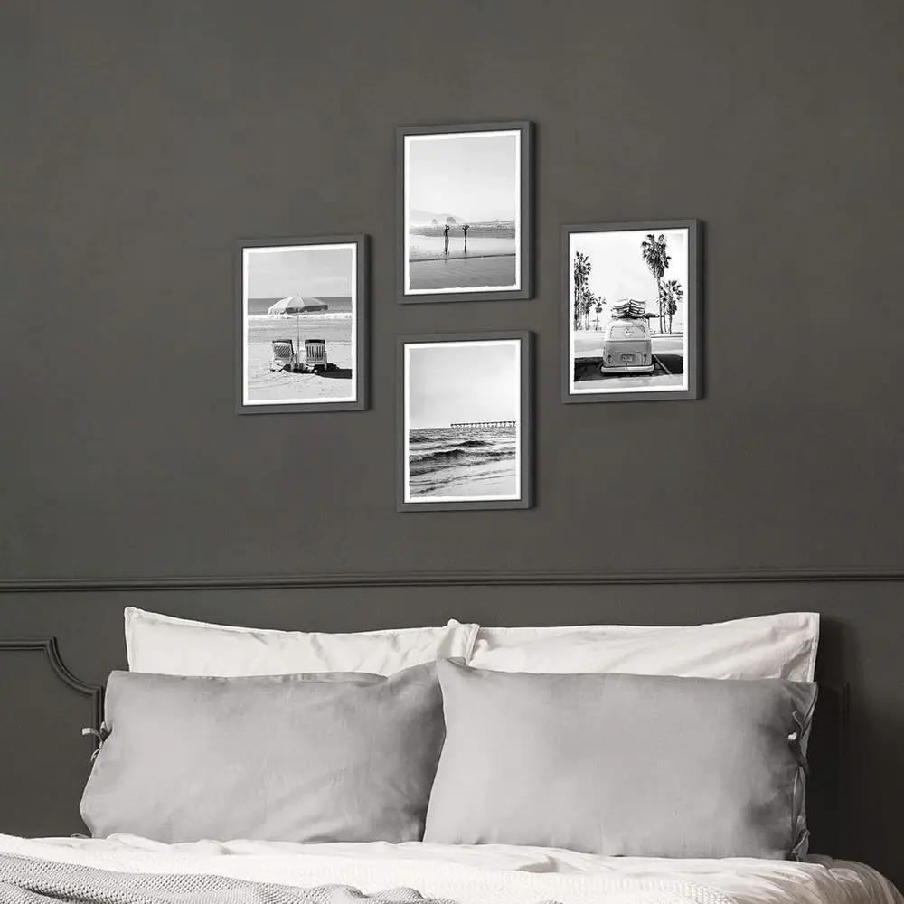 Art élégant des vagues d'océan tropicaux noir et blanc pour chambre à coucher, salon ou salle de bain - Impression verticale de paysage marin 11x14