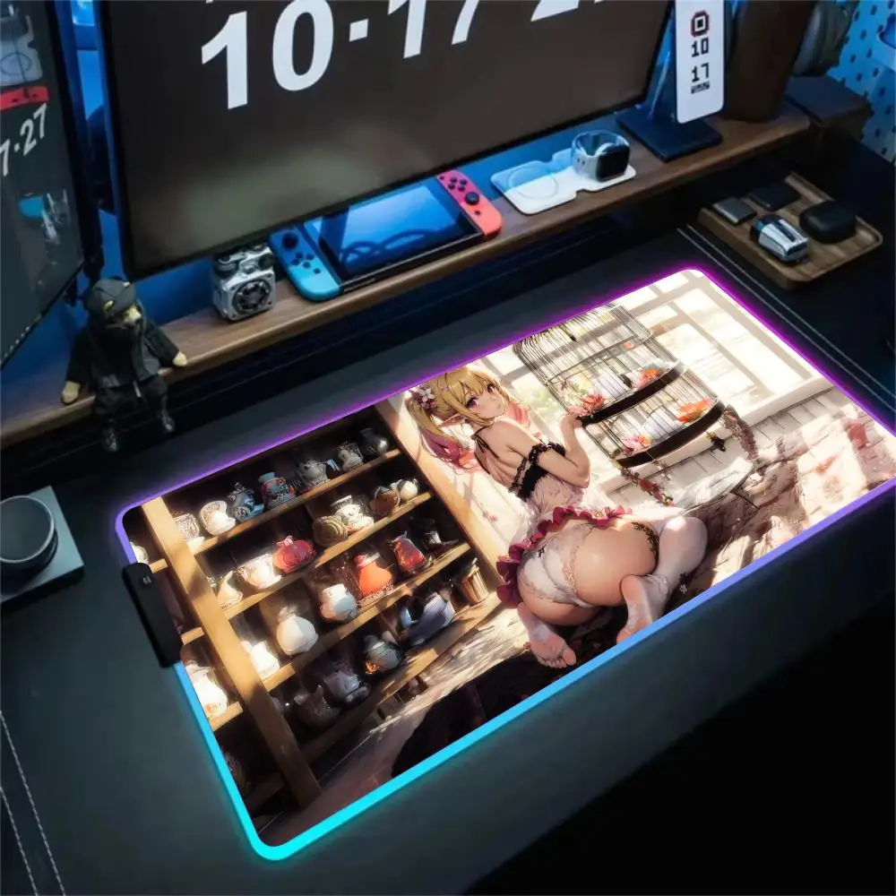

RGB Mouse pad Sexy devil girl anime hentai gaming mat rubber anti-slip Desk Mat LED glow Gaming keypad mousepad pc accessories
