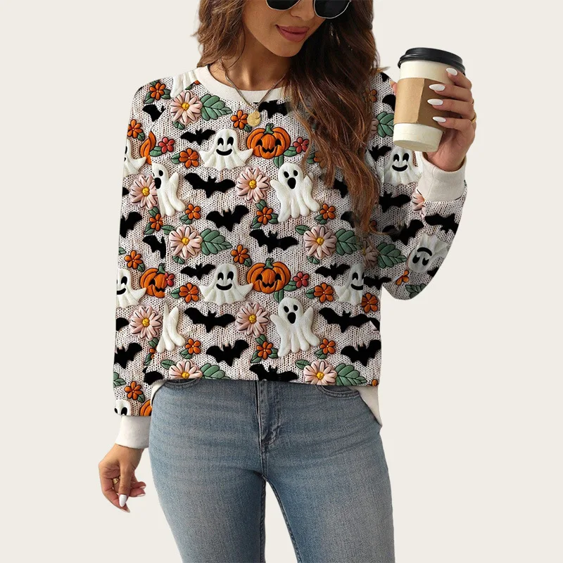 

Pull Femme топ с длинными рукавами призрак тыква Хэллоуин тема принт осень и зима универсальные вязаные свитера женский пуловер