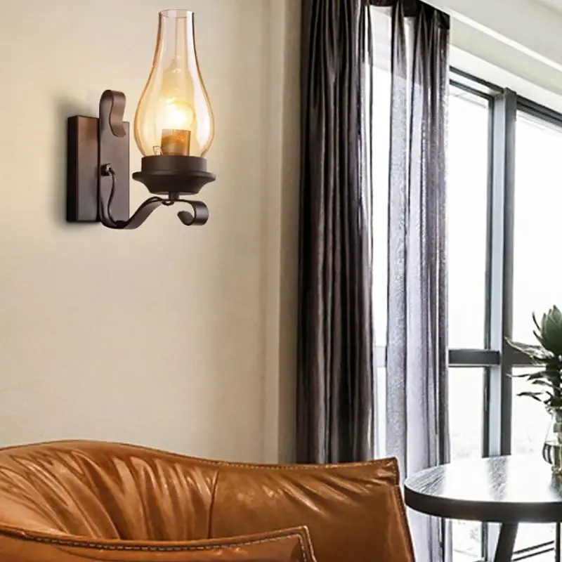 อุตสาหกรรม Farmhouse Wall Light Sconce น้ำมันก๊าดสไตล์,แก้วใสโคมไฟสำหรับห้องนอนข้างเตียง Corridor Bar