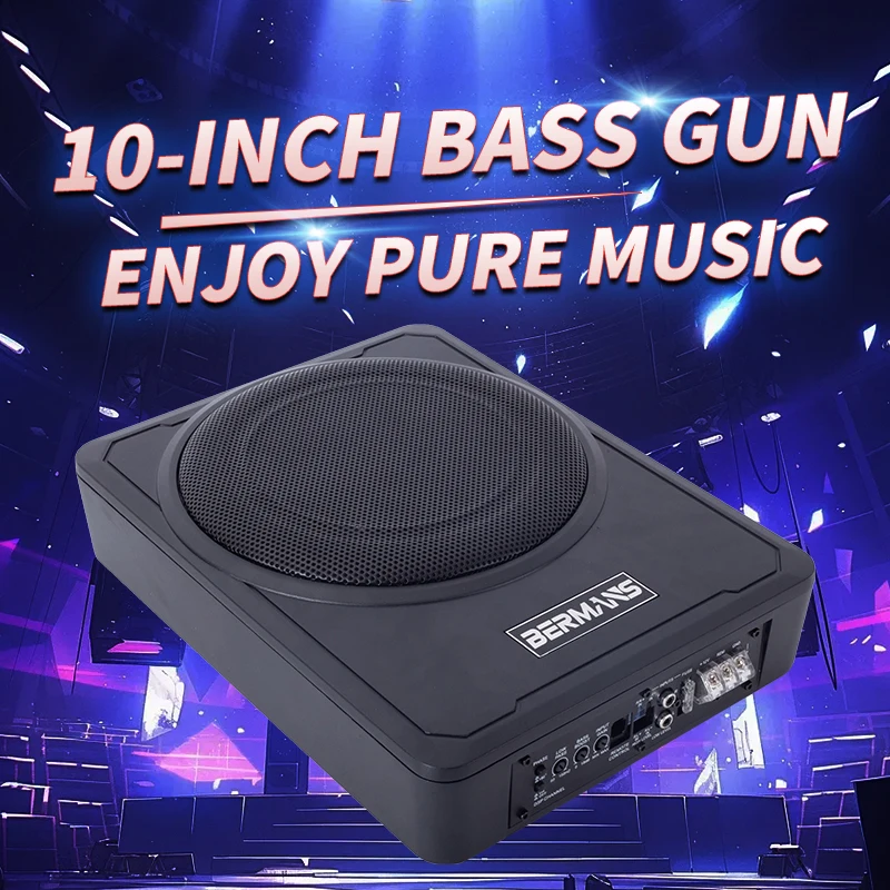 Max 1200w 10 inch car seat under-seat subwoofer system, ultra-slim body power supply hi-fi audio processor high power