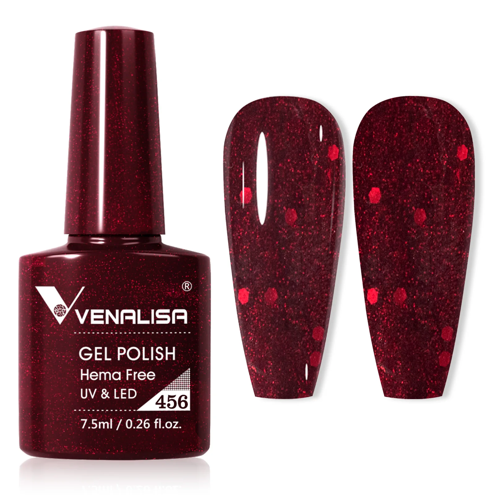 

Гель-лак для ногтей VENALISA 7,5 мл TPO/HEMA FREE Рождественский красный блеск Цветной гель с блестками Полуперманентный гель-лак Soak Off UV LED