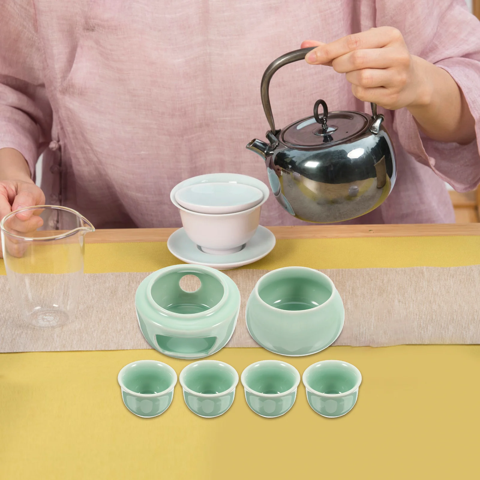 

1Set Ceramic Wine Warmer Set Japanese Style Sake Pot with Cups Traditional Liquor Warming Kit for Home Bar Decor Vintage