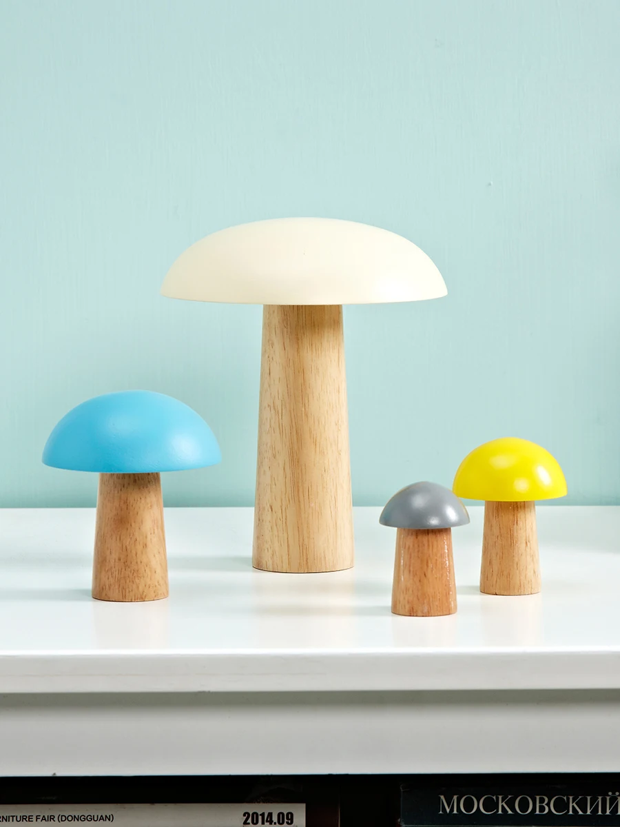 Decorative Button Mushrooms Decor Kawaii Accessories Sculptures & Figurines Nordic Home Decorations Oak Kids Wood Handcrafted