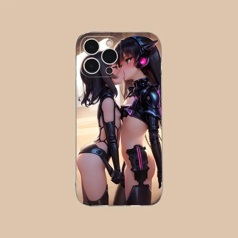 حافظة هاتف لهاتف آيفون 16 15 14 13 12 11 X XR XS 8 6 Pro Max Plus صغيرة شفافة اللون واقية فاخرة لطيف هنتاي Waifu Girl