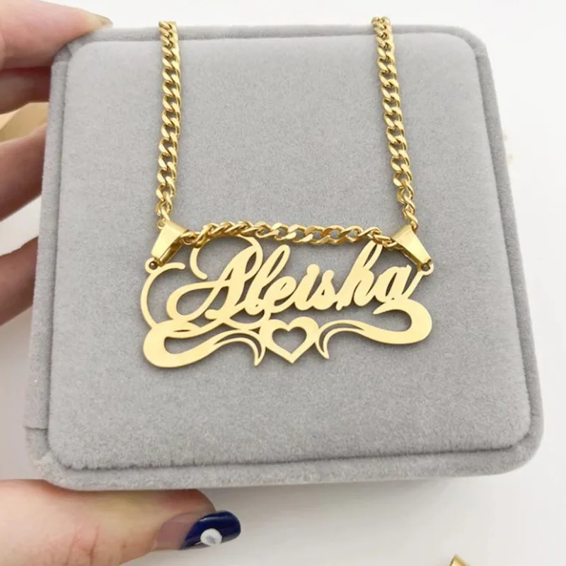 2 pcs Pinch Clip Clasp Custom Name Necklace Custom Picture Nameplate Pet Pendant Box Cuban Removable Jewelry Chain for Gifts