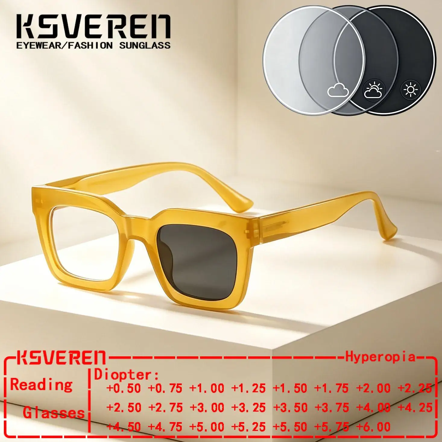 

Square Photochromic Finished Reading Glasses Women Single Focus Prescription Presbyopic Eyewear Female Fashion Discolour Reader