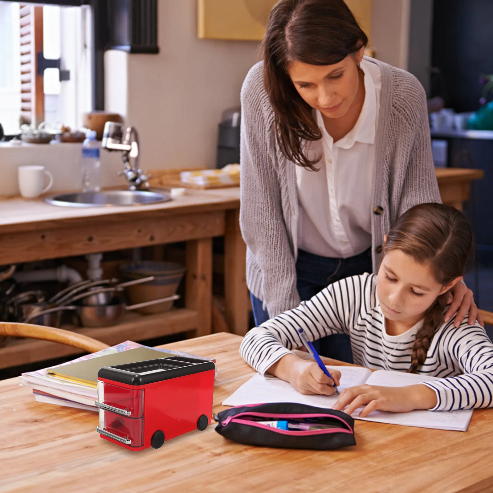 

Cartoon Desktop Pen Drawer Holder Plastic Stationery Box Pencil Organizer Multifunctional Storage for Home Office School