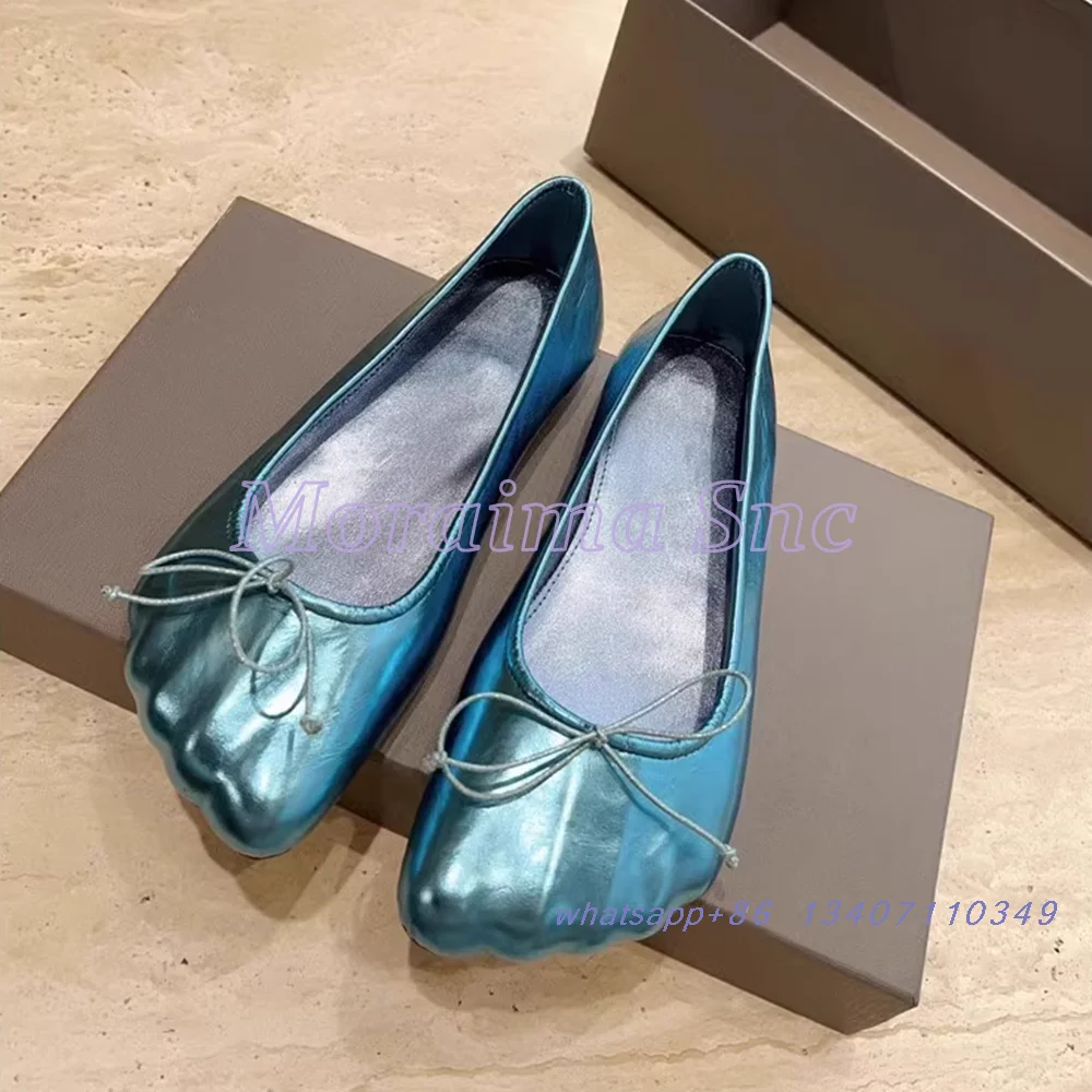 Silver Toes Shape Butterfly Knot Ballet Shoes Flat With Shallow Slip On Comfort Design Fashion Women's Flat Shoes Summer 2024 image 3