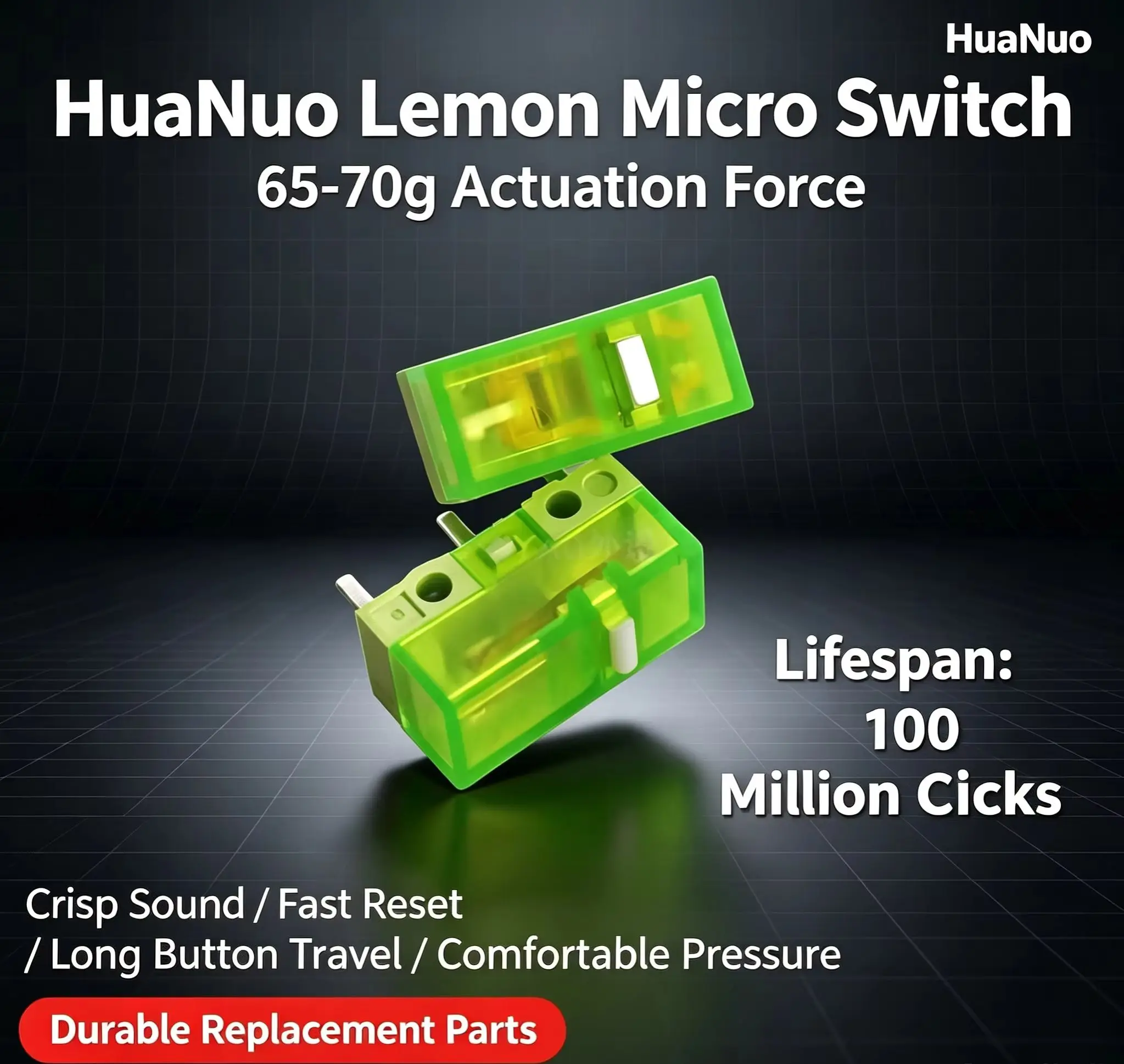 2pcs-10Pcs HUANO Transparent Green Yellow Purple micro Switch 100 Million Click Lifespan Computer Mouse Microswitch Button