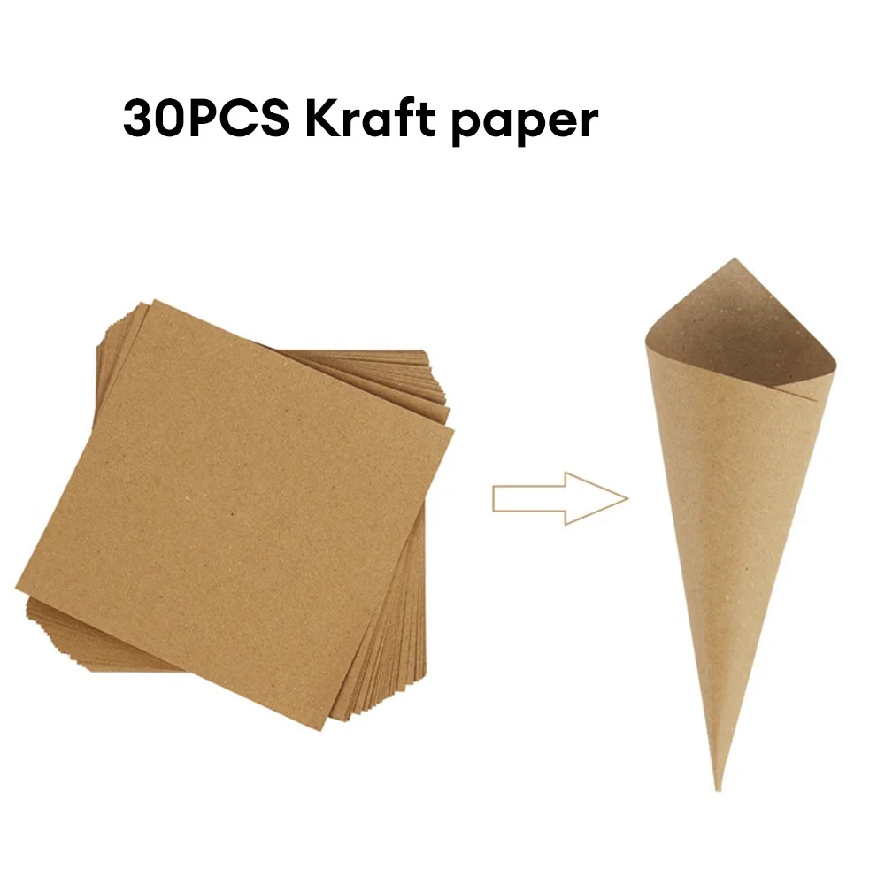 30PCS Kraft Paper Wedding Confetti Cone Rose Flower Confetti Tray Holder Box Gift Wrapping Paper Rustic Wedding Decoration