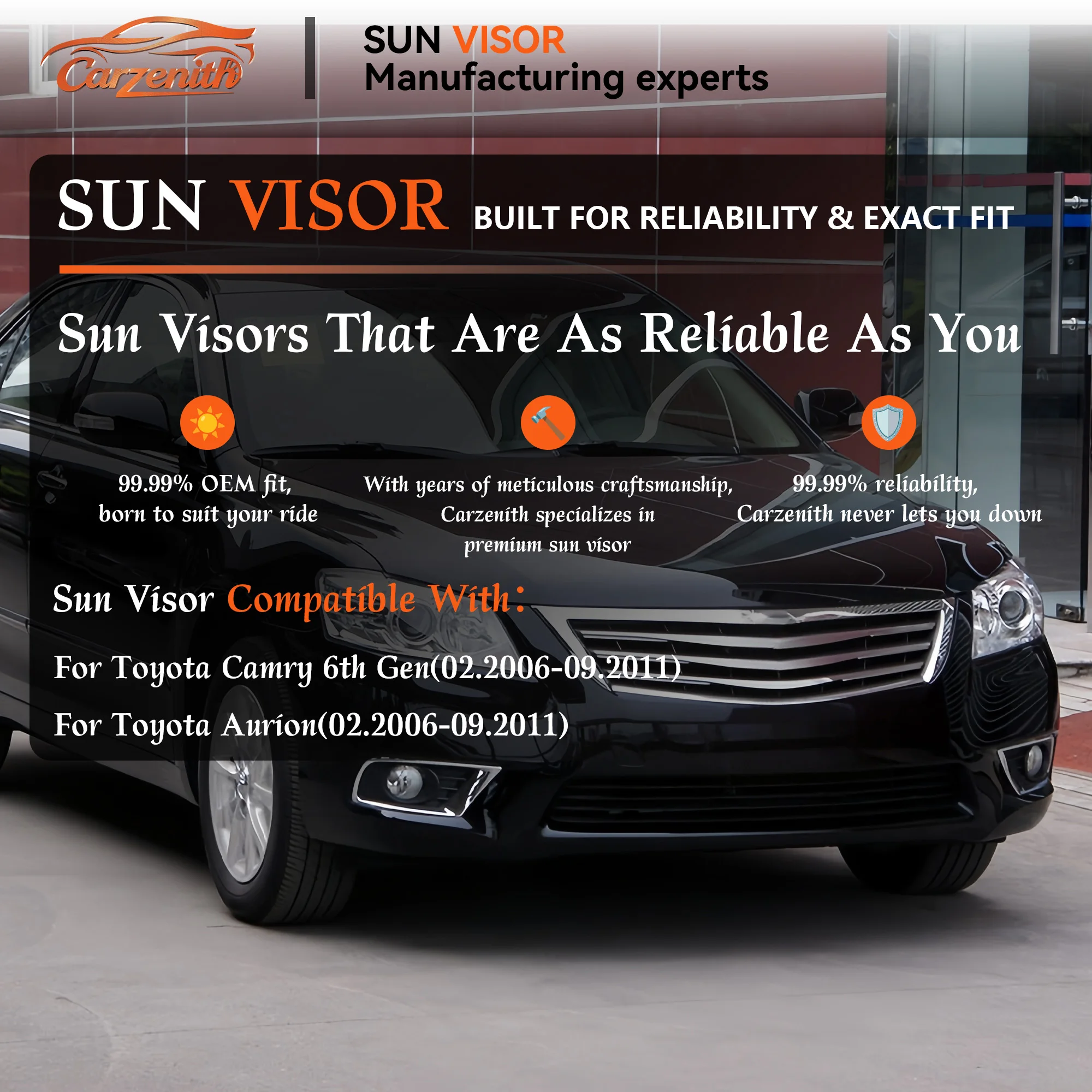 Carzenith Sun Visor For Toyota Camry 6th Gen XV40 Aurion GSV40 2006-2011 2AR-FE 2AZ-FE  2GR-FE ACV40L AHV40L GSV40L Sunvisor