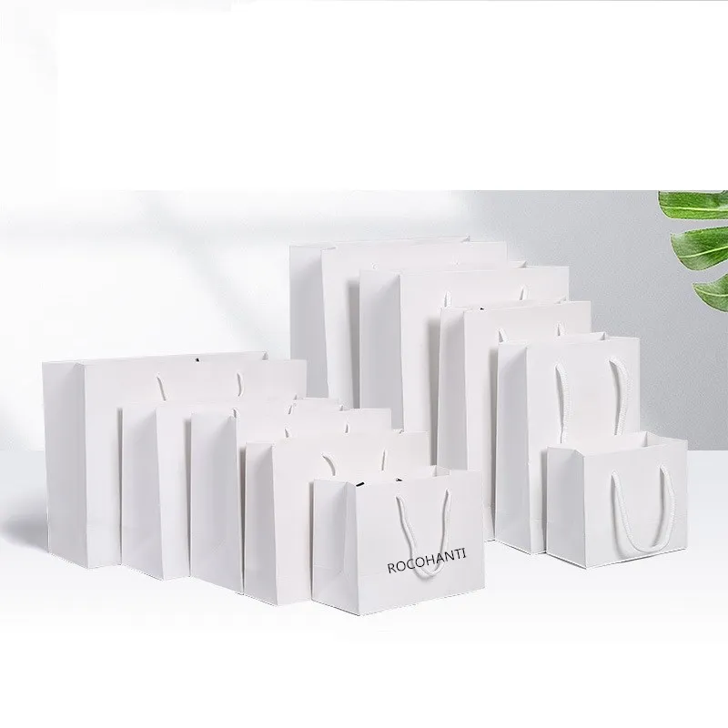 50pcs/lot custom white cardboard logo printed packaging shopping paper bags large & small