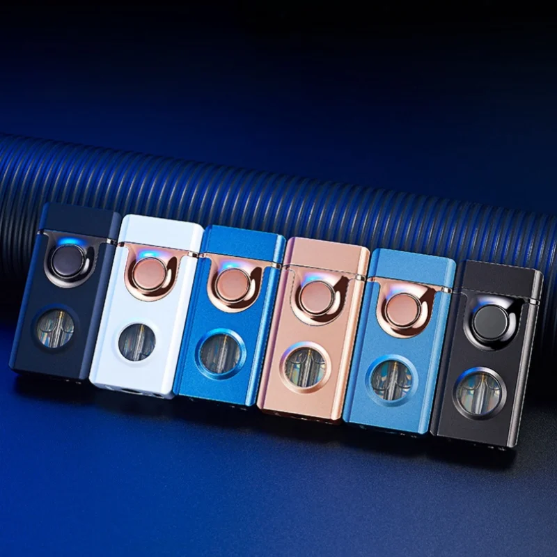Intelligent Voice Controlled Dual Fire Butane Gas Lighter 4 Ignition Modes Blue Light Visible Gas Window USB Electric Lighters