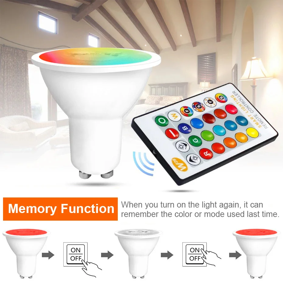 Bombilla LED GU10 de 8W, foco RGB regulable, lámpara de 16 colores, decoración del hogar, CA 85-265V, RGBW, RGBWW con Control remoto IR